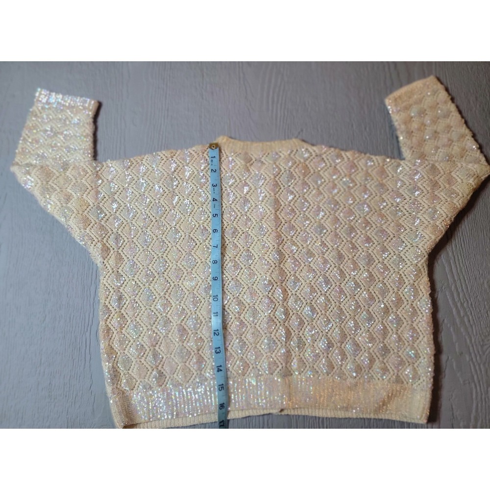 Boutique Internaationale Hand Decorated 100% wool Cropped Cardigan, Sequins A-25 - Picture 6 of 6
